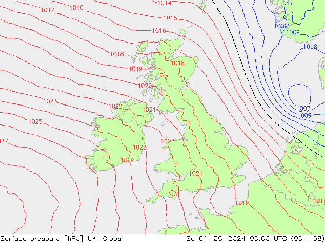 Atmosférický tlak UK-Global So 01.06.2024 00 UTC