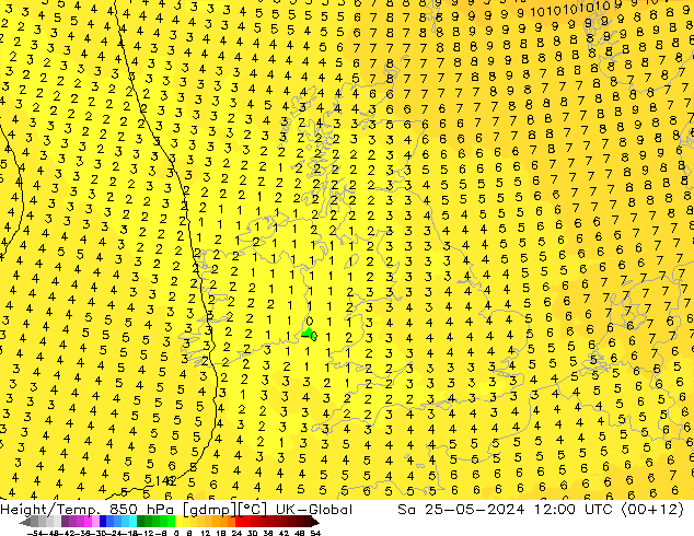 Height/Temp. 850 hPa UK-Global Sa 25.05.2024 12 UTC