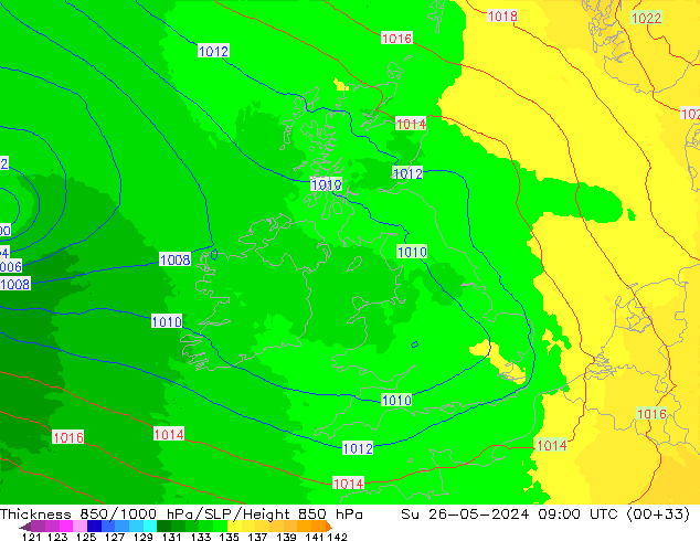 Thck 850-1000 hPa UK-Global Ne 26.05.2024 09 UTC