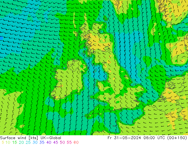 Surface wind UK-Global Fr 31.05.2024 06 UTC