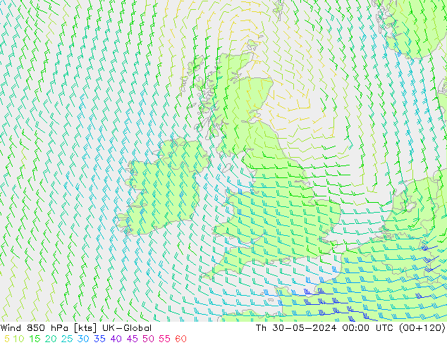ветер 850 гПа UK-Global чт 30.05.2024 00 UTC