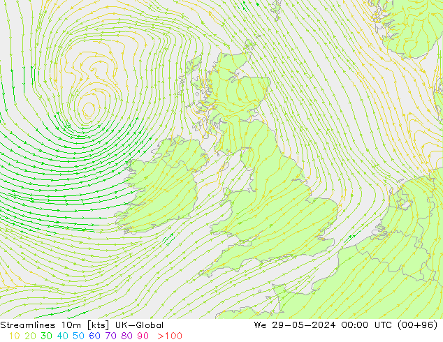 Linha de corrente 10m UK-Global Qua 29.05.2024 00 UTC