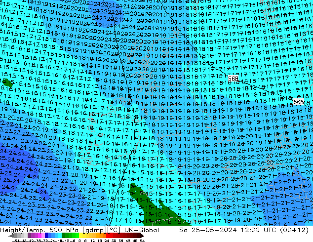 Height/Temp. 500 hPa UK-Global  25.05.2024 12 UTC