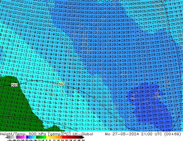 Geop./Temp. 500 hPa UK-Global lun 27.05.2024 21 UTC