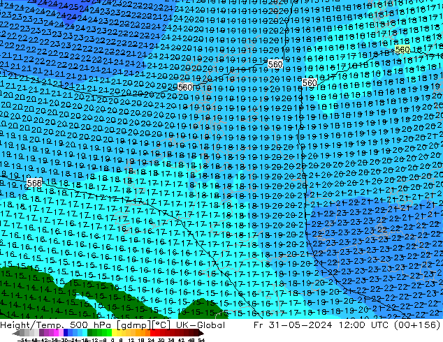 Hoogte/Temp. 500 hPa UK-Global vr 31.05.2024 12 UTC