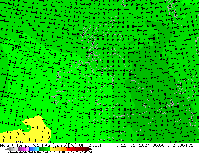 Geop./Temp. 700 hPa UK-Global mar 28.05.2024 00 UTC