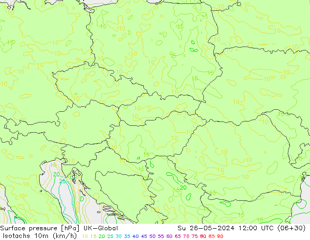Isotachs (kph) UK-Global dim 26.05.2024 12 UTC