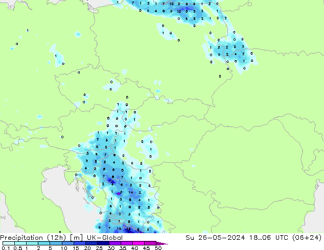 Yağış (12h) UK-Global Paz 26.05.2024 06 UTC
