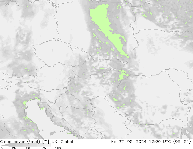 Cloud cover (total) UK-Global Mo 27.05.2024 12 UTC