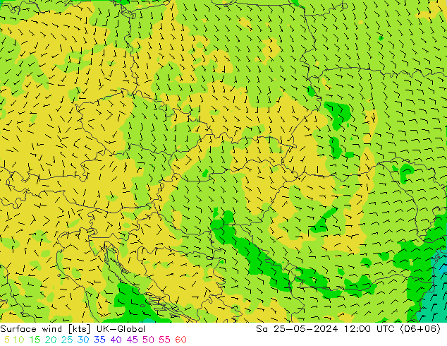 Viento 10 m UK-Global sáb 25.05.2024 12 UTC