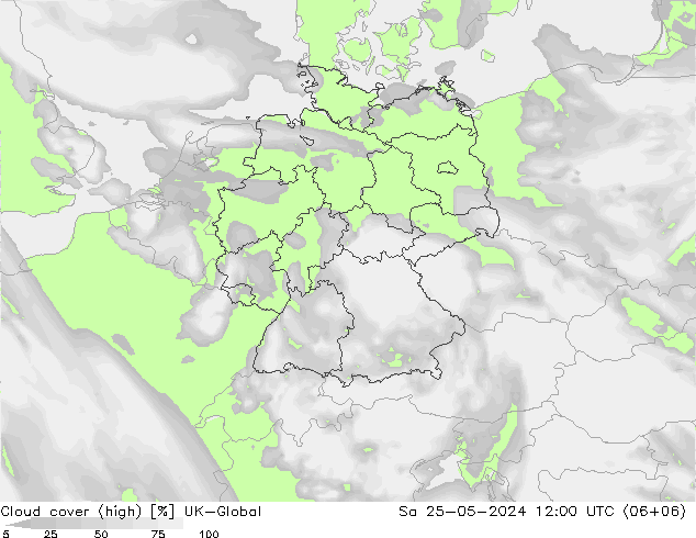 Cloud cover (high) UK-Global Sa 25.05.2024 12 UTC