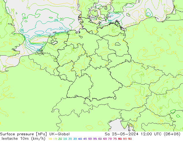 Isotachs (kph) UK-Global  25.05.2024 12 UTC