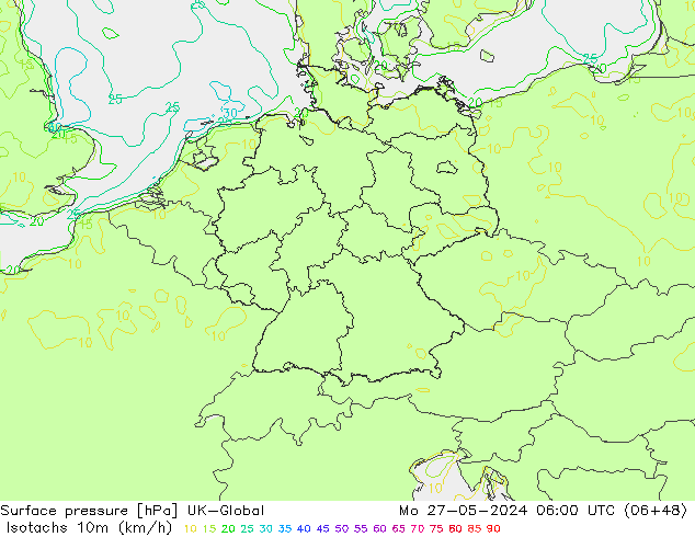 Isotachen (km/h) UK-Global ma 27.05.2024 06 UTC