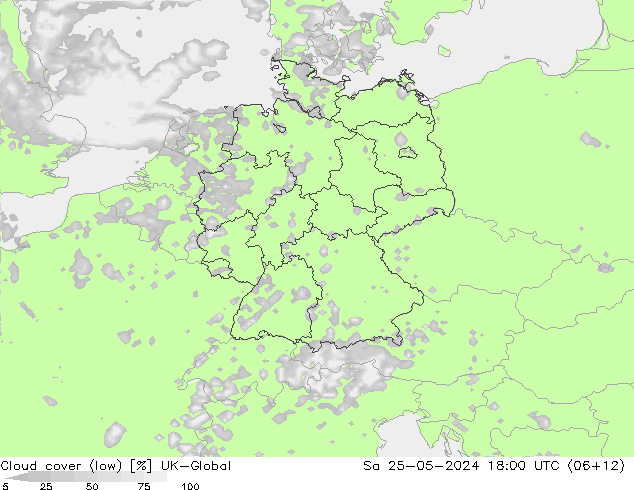 Bewolking (Laag) UK-Global za 25.05.2024 18 UTC