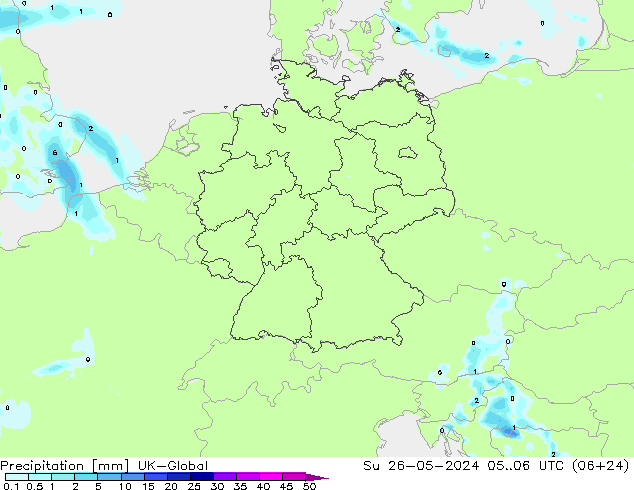 Precipitation UK-Global Su 26.05.2024 06 UTC