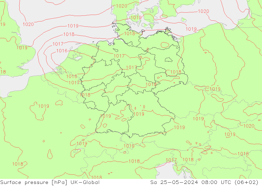 Luchtdruk (Grond) UK-Global za 25.05.2024 08 UTC