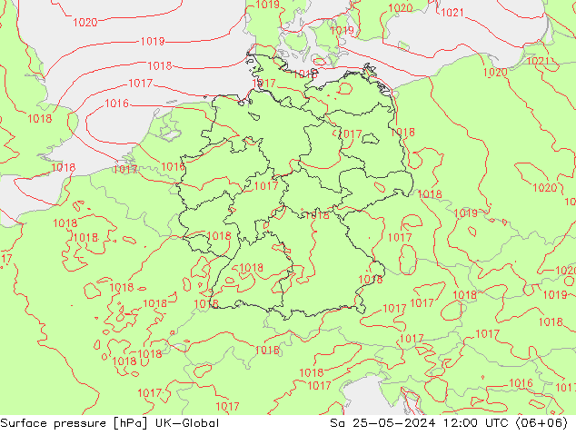 Presión superficial UK-Global sáb 25.05.2024 12 UTC