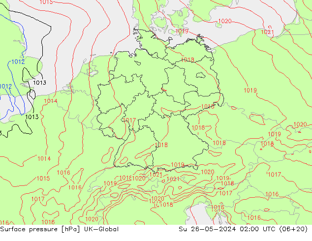 Surface pressure UK-Global Su 26.05.2024 02 UTC