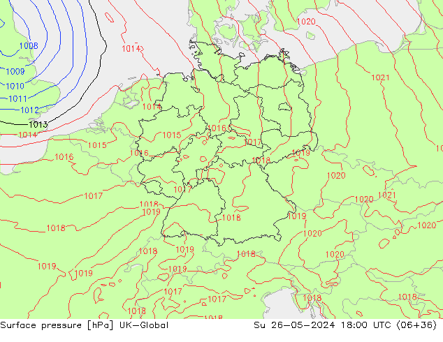 Atmosférický tlak UK-Global Ne 26.05.2024 18 UTC