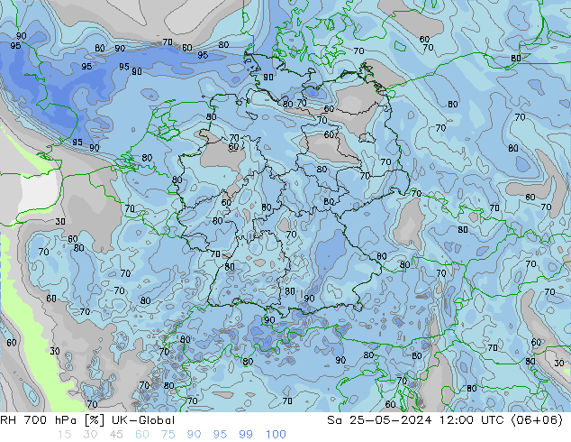 RH 700 hPa UK-Global Sáb 25.05.2024 12 UTC