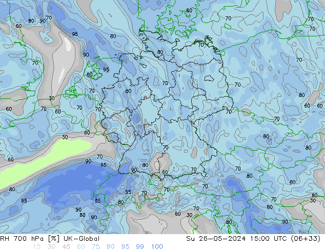 Humidité rel. 700 hPa UK-Global dim 26.05.2024 15 UTC