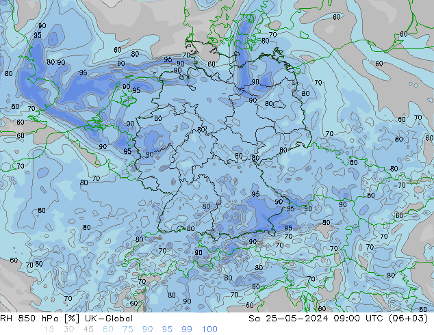 RH 850 hPa UK-Global Sa 25.05.2024 09 UTC