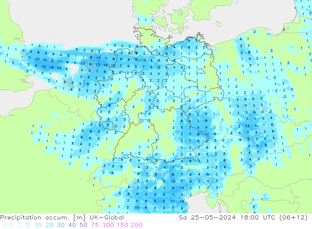 Precipitation accum. UK-Global  25.05.2024 18 UTC