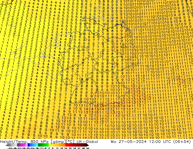 Height/Temp. 850 гПа UK-Global пн 27.05.2024 12 UTC