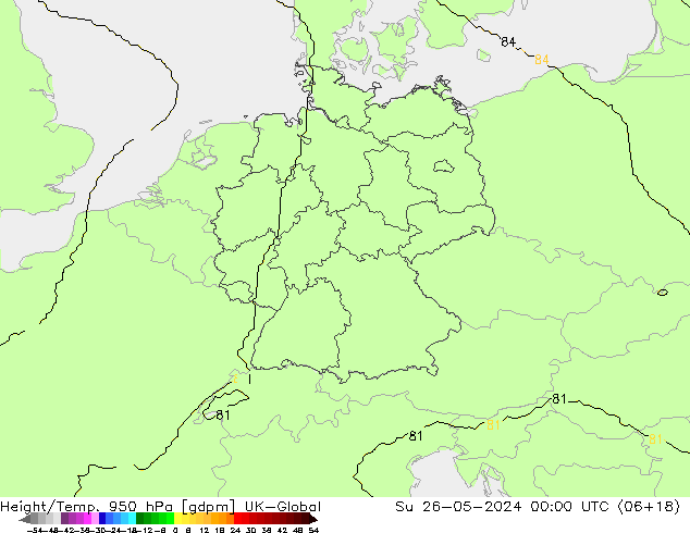 Height/Temp. 950 hPa UK-Global nie. 26.05.2024 00 UTC
