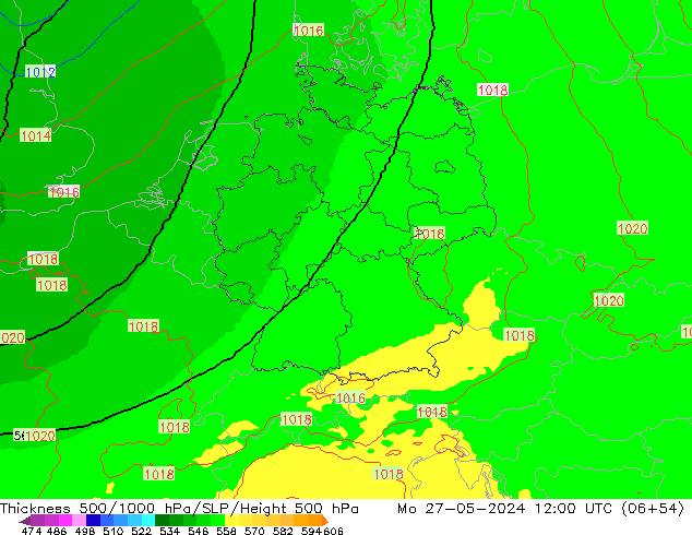 Thck 500-1000hPa UK-Global Mo 27.05.2024 12 UTC