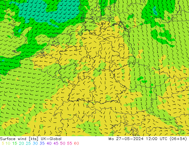 Vent 10 m UK-Global lun 27.05.2024 12 UTC