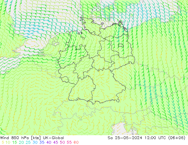 风 850 hPa UK-Global 星期六 25.05.2024 12 UTC