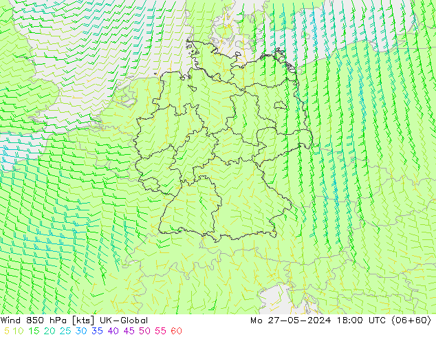 Wind 850 hPa UK-Global Mo 27.05.2024 18 UTC