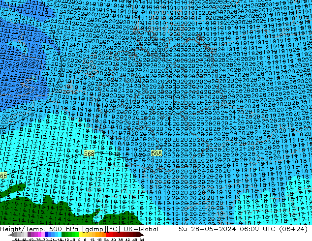 Height/Temp. 500 hPa UK-Global Su 26.05.2024 06 UTC