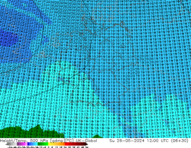 Height/Temp. 500 hPa UK-Global nie. 26.05.2024 12 UTC