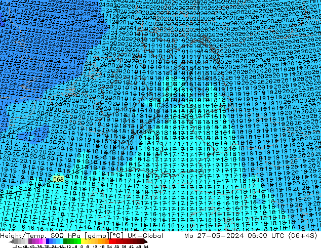 Height/Temp. 500 hPa UK-Global Mo 27.05.2024 06 UTC