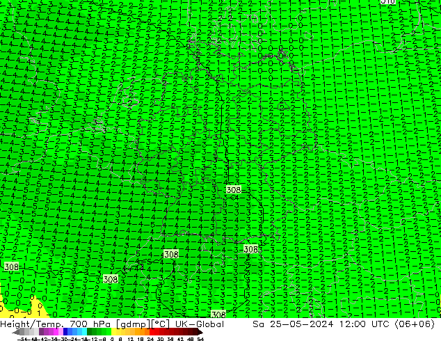 Height/Temp. 700 hPa UK-Global so. 25.05.2024 12 UTC