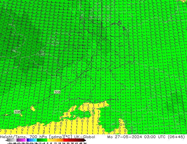 Hoogte/Temp. 700 hPa UK-Global ma 27.05.2024 03 UTC