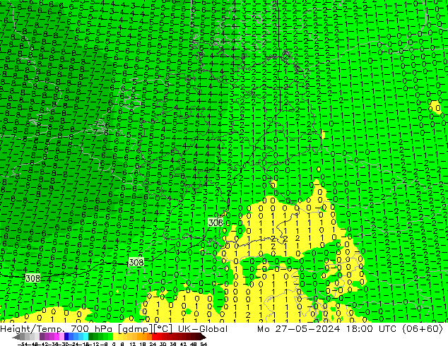 Hoogte/Temp. 700 hPa UK-Global ma 27.05.2024 18 UTC