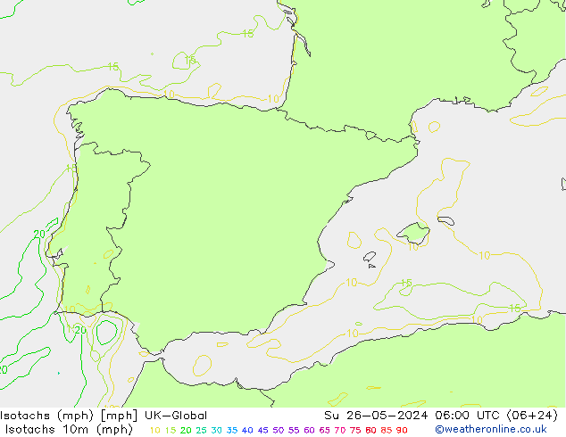 Isotachs (mph) UK-Global dim 26.05.2024 06 UTC
