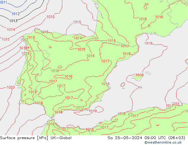 Luchtdruk (Grond) UK-Global za 25.05.2024 09 UTC