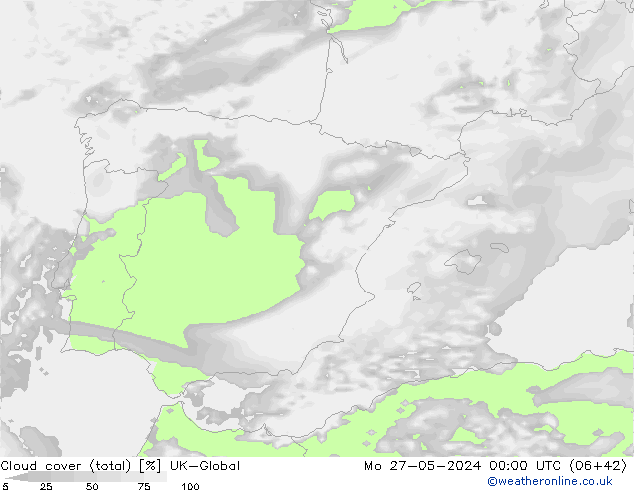 Bewolking (Totaal) UK-Global ma 27.05.2024 00 UTC