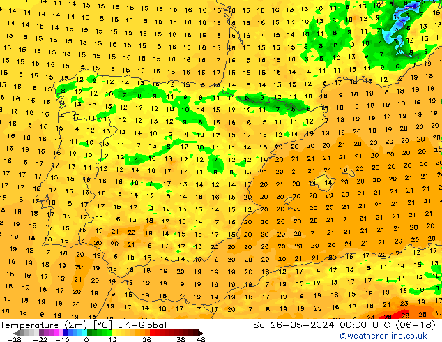 Sıcaklık Haritası (2m) UK-Global Paz 26.05.2024 00 UTC