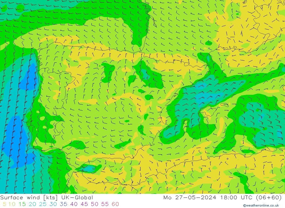 Surface wind UK-Global Po 27.05.2024 18 UTC