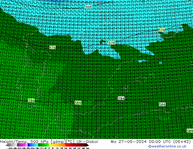 Géop./Temp. 500 hPa UK-Global lun 27.05.2024 00 UTC