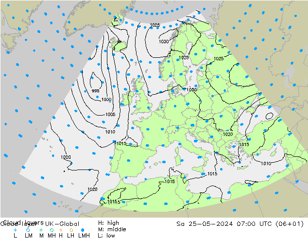 Cloud layer UK-Global  25.05.2024 07 UTC