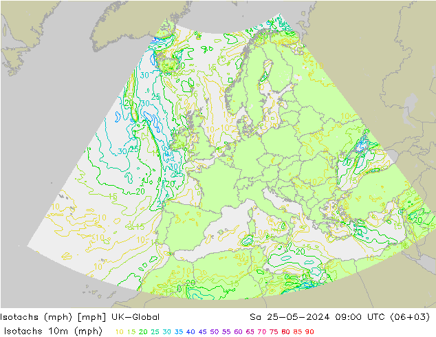 Isotachs (mph) UK-Global Sa 25.05.2024 09 UTC