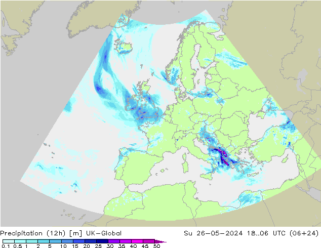Précipitation (12h) UK-Global dim 26.05.2024 06 UTC