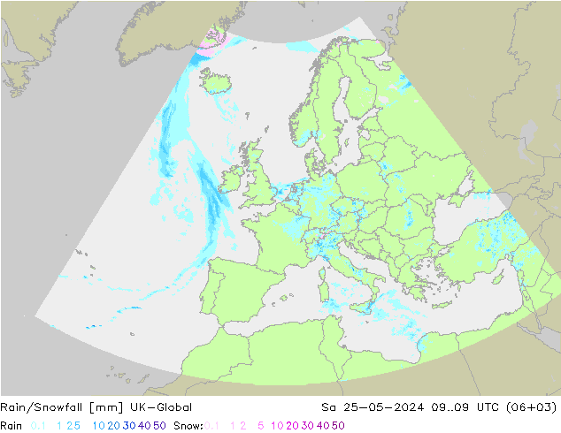 Rain/Snowfall UK-Global So 25.05.2024 09 UTC