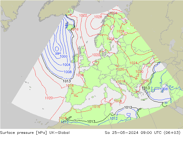 Surface pressure UK-Global Sa 25.05.2024 09 UTC